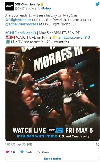 Bet on ONE Championships Johnson vs Moraes III | ONE Amazon Fight Night 10 Odds | Johnson vs Moraes 3 Fight Betting