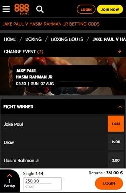 888 Jake Paul Betting Odds | Bet on Paul vs Rahman Boxing fight with 888 Boxing Betting Bonus | UK & Ireland | 18+