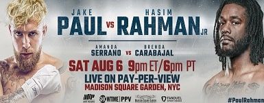 Bet on Jake Paul vs Hasim Rahman Jr Boxing Fight | August 6th | Madison Square Garden | Jake Paul Betting | Paul vs Rahman Betting Sites Odds & Freebets
